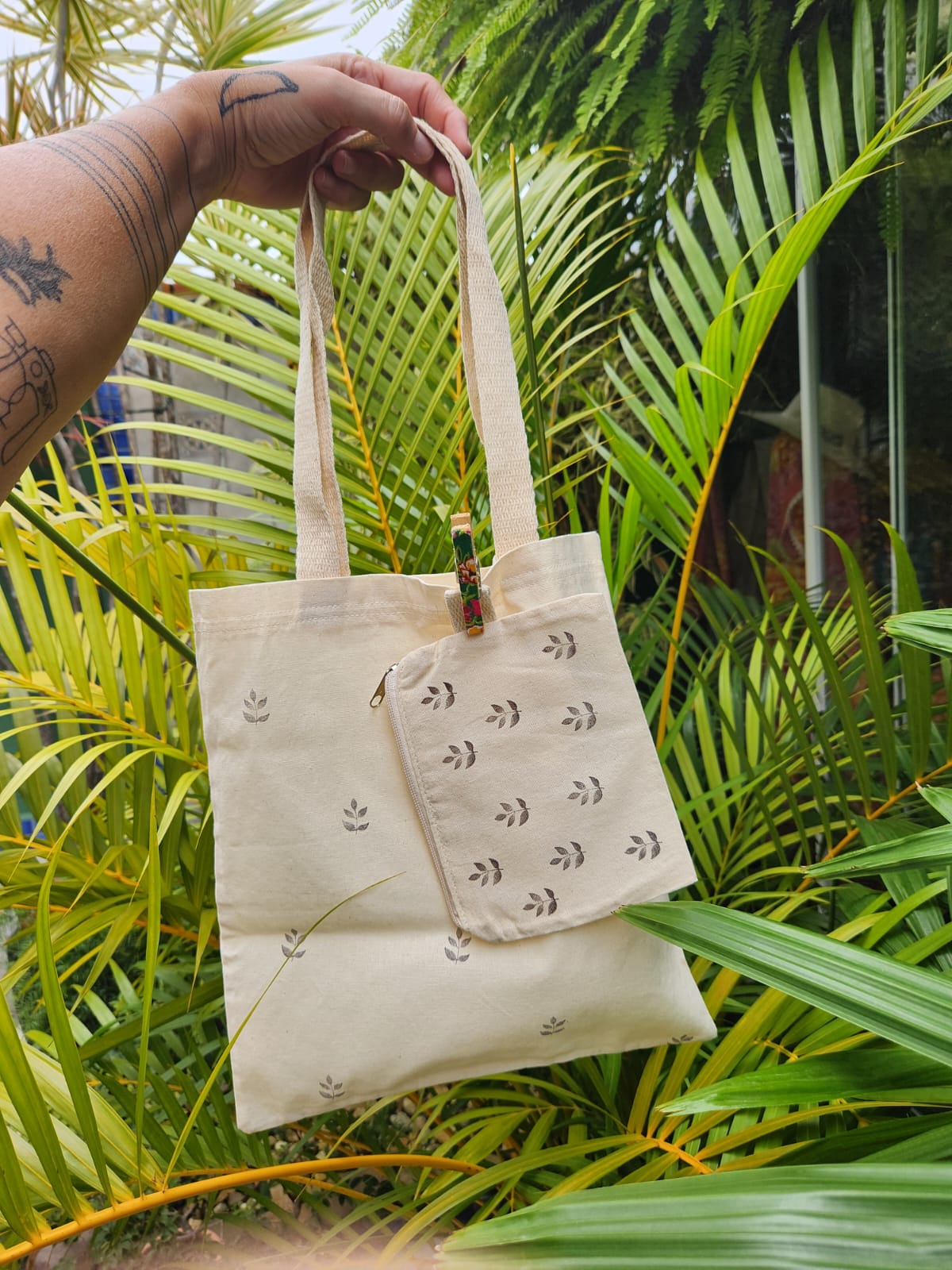 Kit Ecobag + Necessaire de algodão cru - natureza