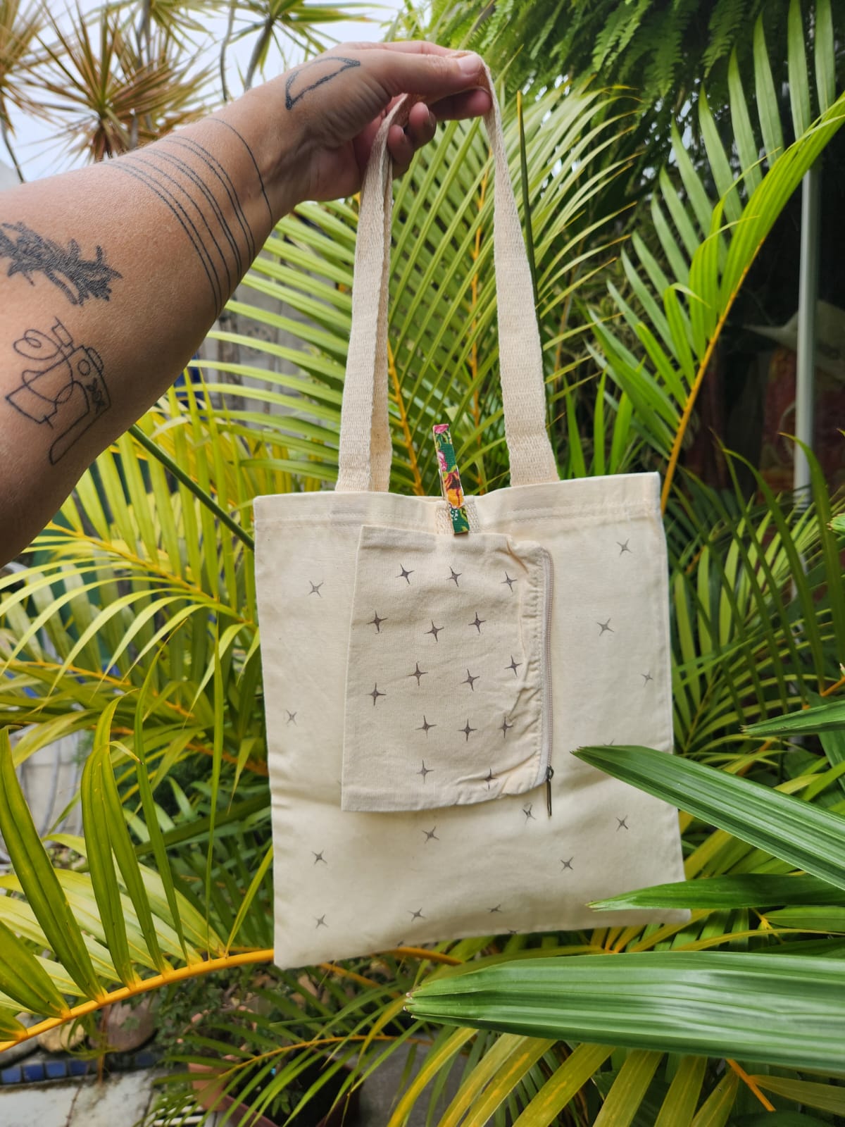 Kit Ecobag + Necessaire de algodão cru - natureza