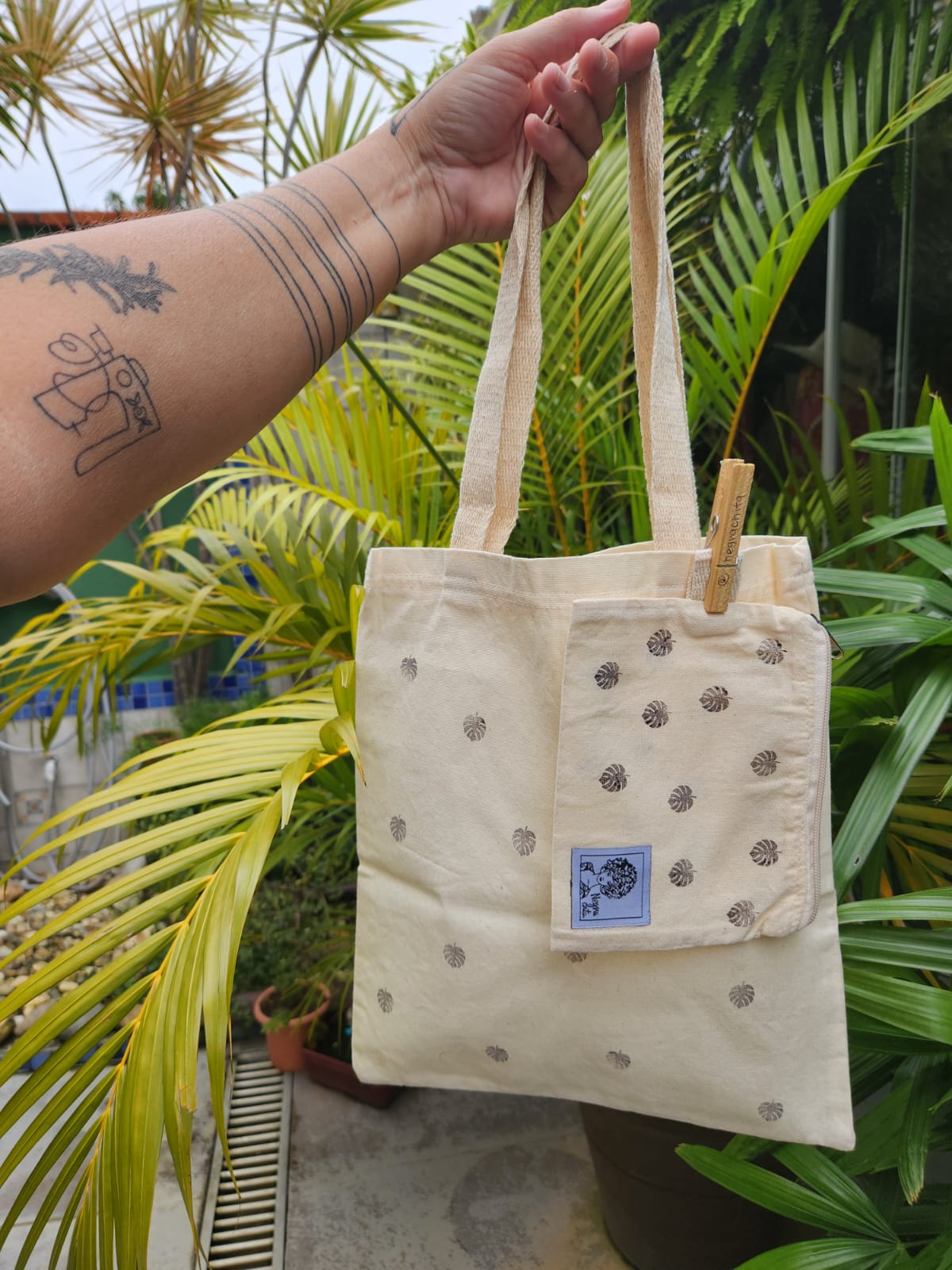 Kit Ecobag + Necessaire de algodão cru - natureza