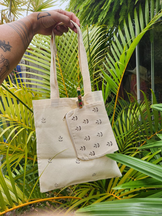 Kit Ecobag + Necessaire de algodão cru - natureza