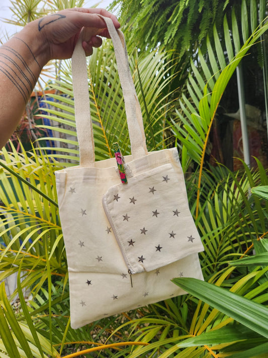Kit Ecobag + Necessaire de algodão cru - natureza